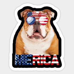 Merica Bulldog Dog American Flag 4Th Of July Sticker